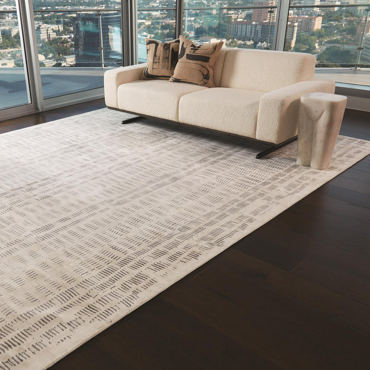 Spectral Handwoven Rectangular Viscose-Silk Rug in Cream/Charcoal 8' x 10'