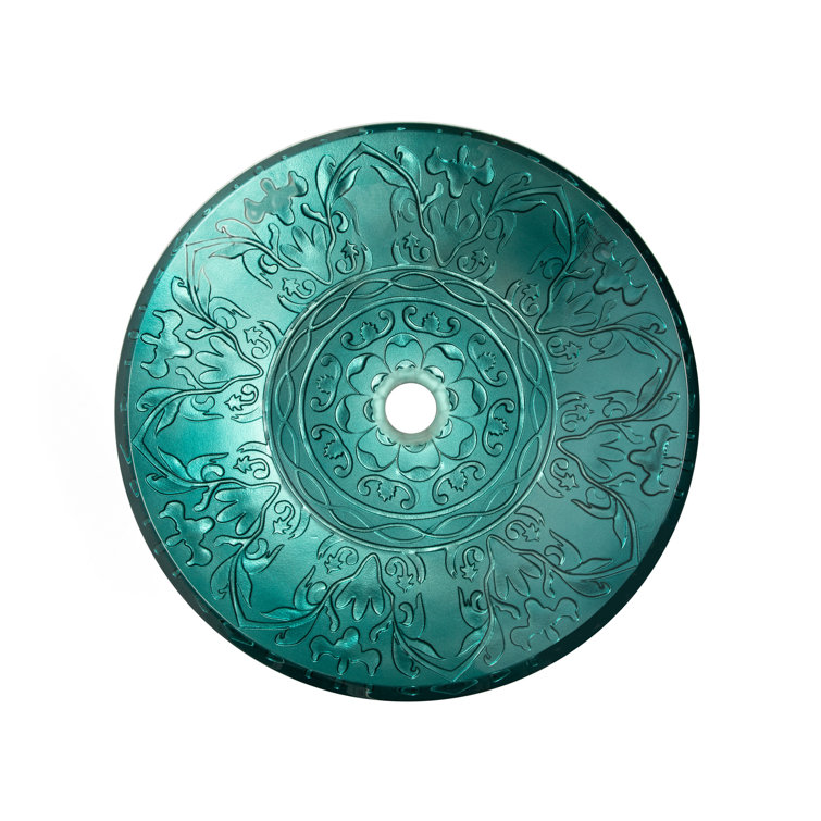 Teal Embossed Tempered Glass Circular Vessel Sink