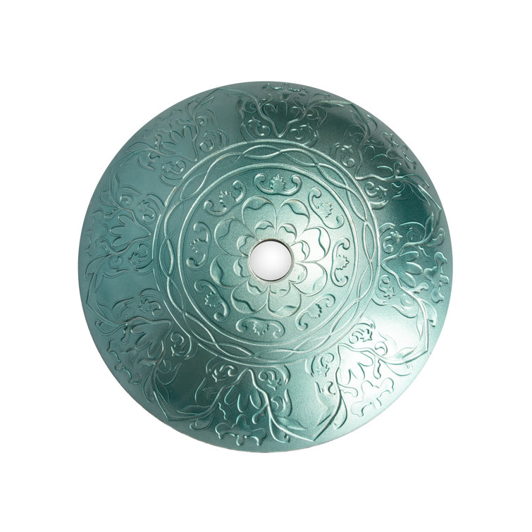 Teal Embossed Tempered Glass Circular Vessel Sink