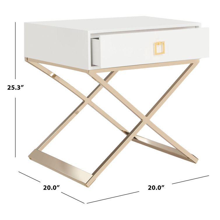White Rectangular Wood and Metal End Table with Storage