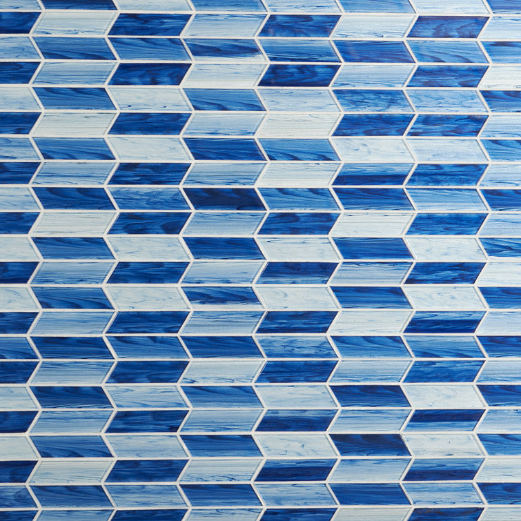 Rivulet Blue Chevron Glass Mosaic Wall Tile
