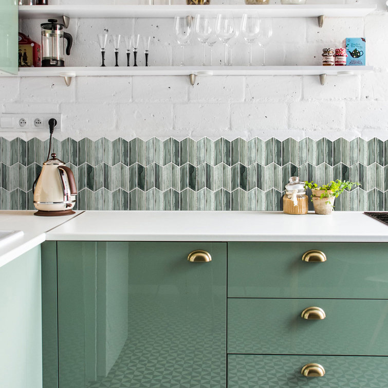 Tara Green Chevron Glass Mosaic Wall Tile