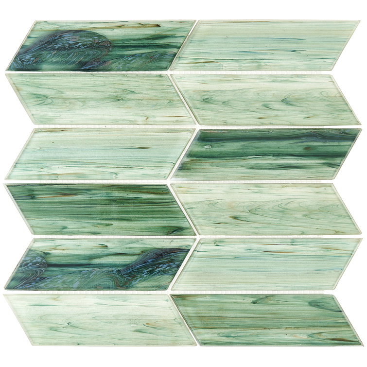 Tara Green Chevron Glass Mosaic Wall Tile