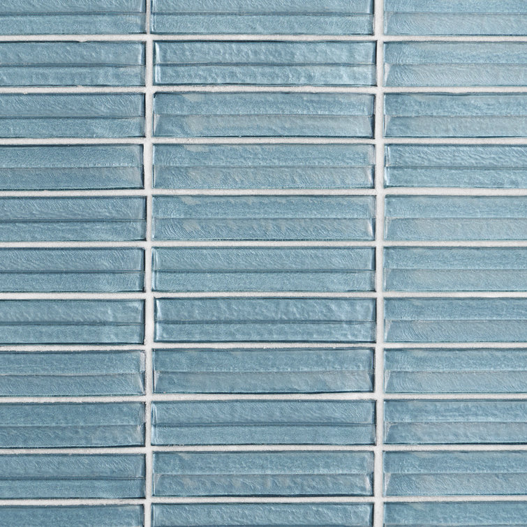 Steel Blue Polished Glass Mosaic Wall Tile