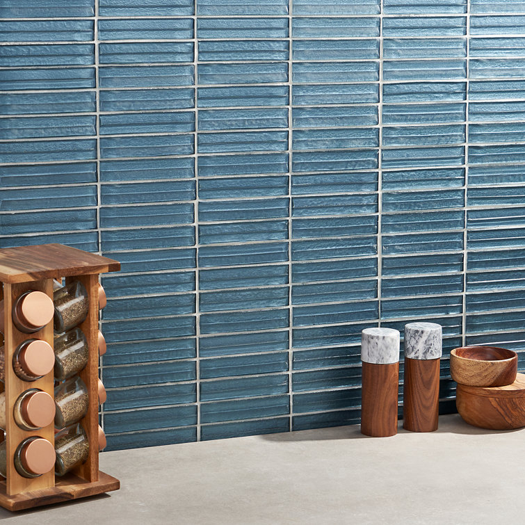 Steel Blue Polished Glass Mosaic Wall Tile