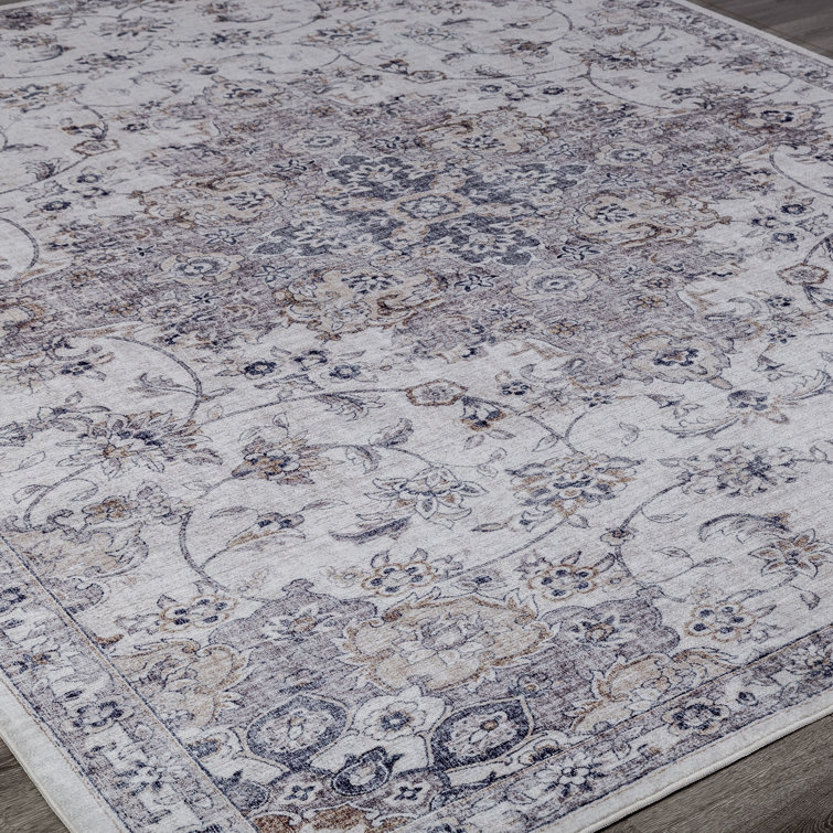 Gray Vintage Floral Synthetic Area Rug 2' x 3'