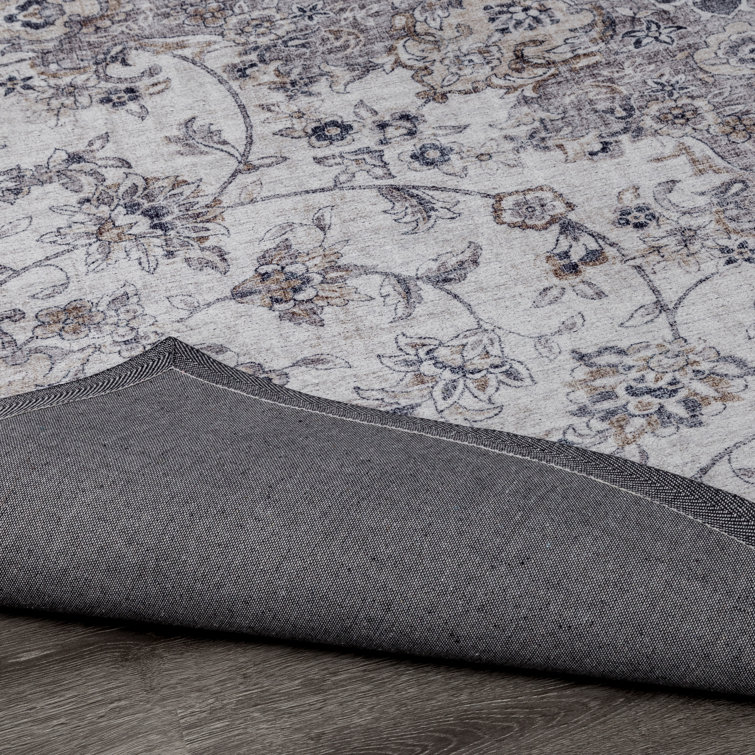 Gray Vintage Floral Synthetic Area Rug 2' x 3'