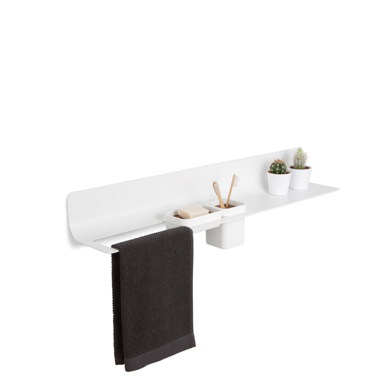 Curva White Aluminum Wall Shelf with Towel Bar