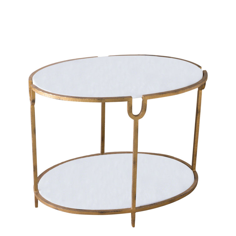Gold Leaf Iron and White Marble Round Side Table