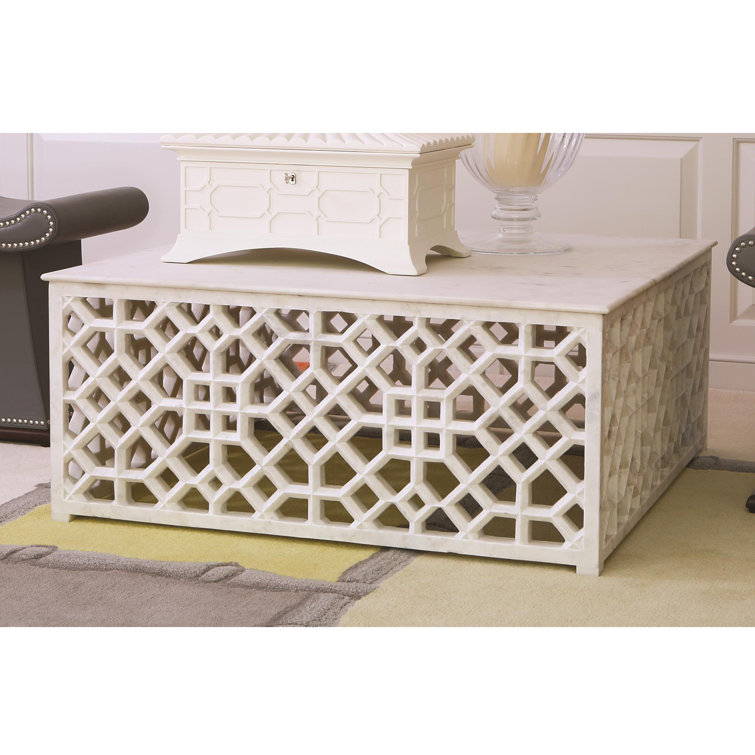 Elegant Square Marble Fret Cocktail Table with Intricate Jali Work