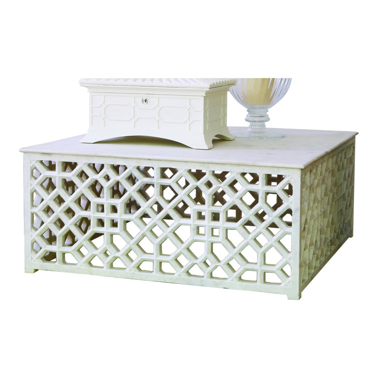 Elegant Square Marble Fret Cocktail Table with Intricate Jali Work