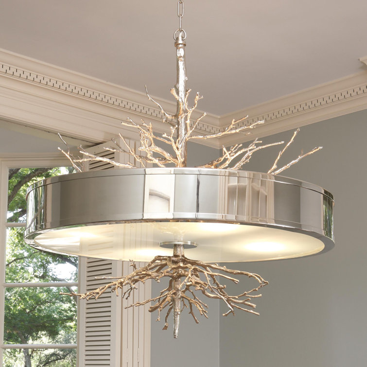 Elegant Nickel and Glass Drum Chandelier with Frosted Diffuser