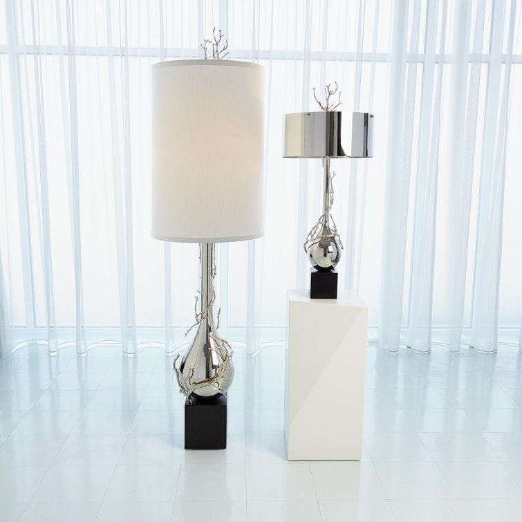 Antique Nickel 2-Light Twig Bulb Lamp with Steel Shade