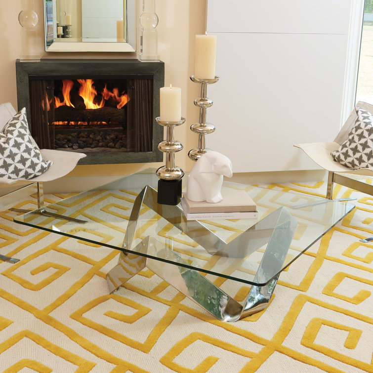Sculptural Nickel Finish Metal and Glass Square Cocktail Table