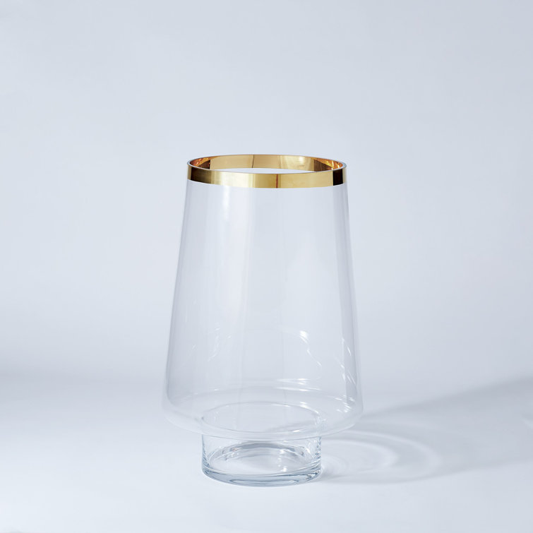 Elegant Bell-Shaped Glass Hurricane with 24k Gold Trim