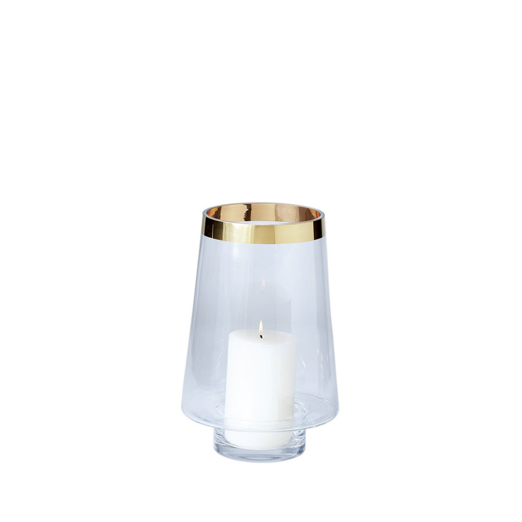Elegant Bell-Shaped Glass Hurricane with 24k Gold Trim