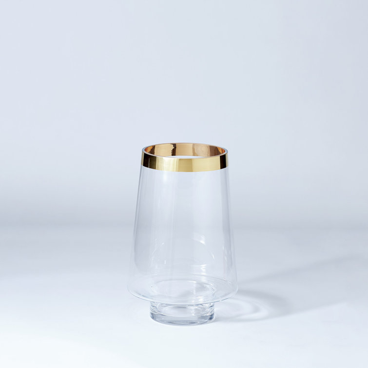 Elegant Bell-Shaped Glass Hurricane with 24k Gold Trim