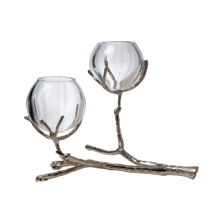 Nickel Twist Glass Bud Vase Duo with Handcrafted Detail