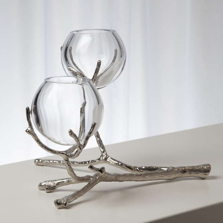 Nickel Twist Glass Bud Vase Duo with Handcrafted Detail