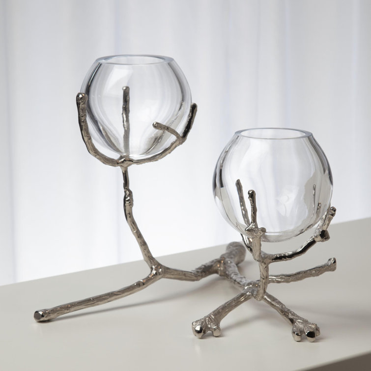 Nickel Twist Glass Bud Vase Duo with Handcrafted Detail