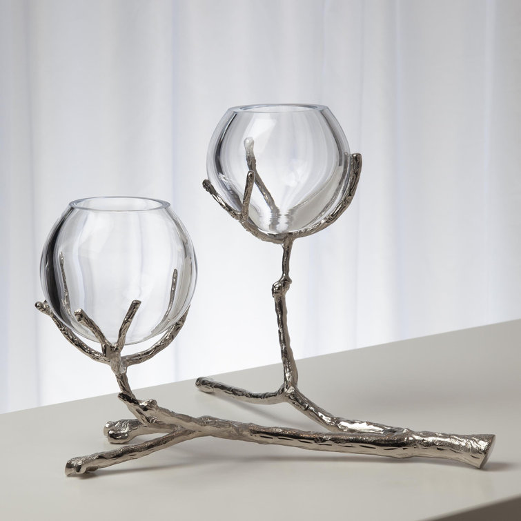 Nickel Twist Glass Bud Vase Duo with Handcrafted Detail