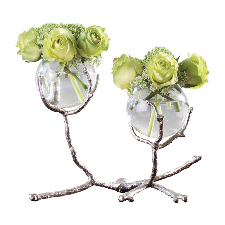 Nickel Twist Glass Bud Vase Duo with Handcrafted Detail