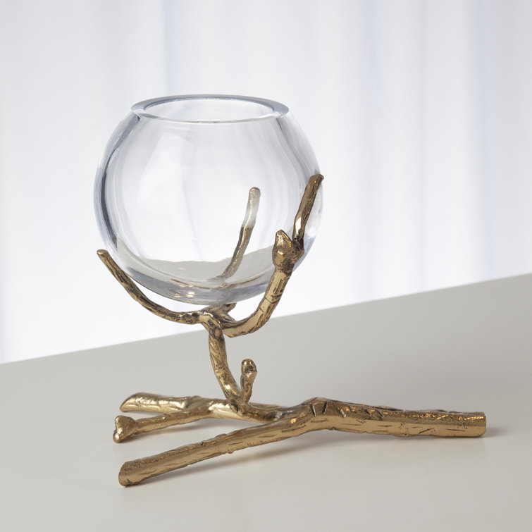 Twist and Turn Brass Silver Bud Vase with Glass Bulb