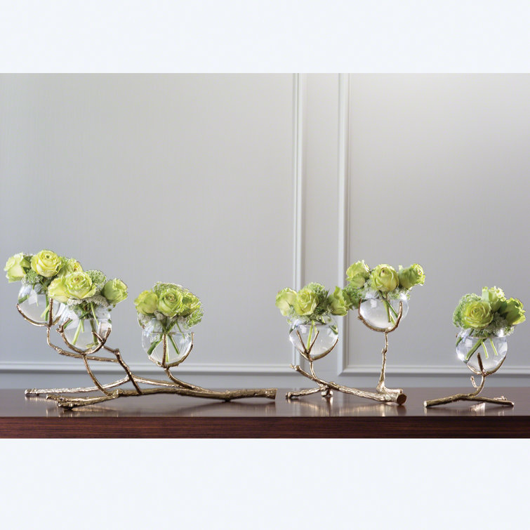 Twist and Turn Brass Silver Bud Vase with Glass Bulb