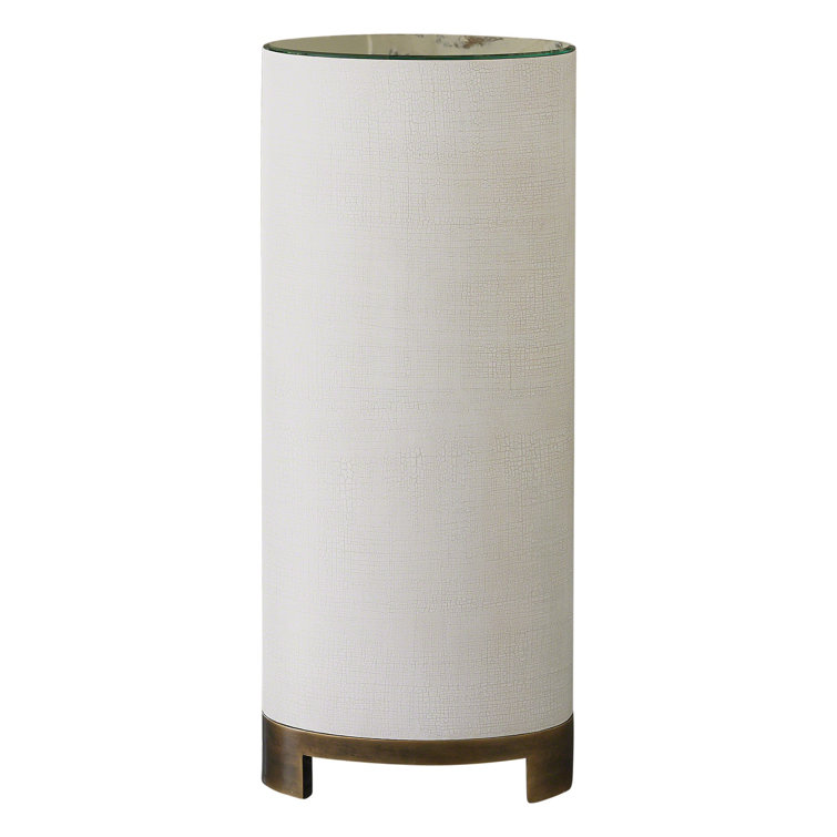 Antique Brass and Oak Round Mirrored Pedestal