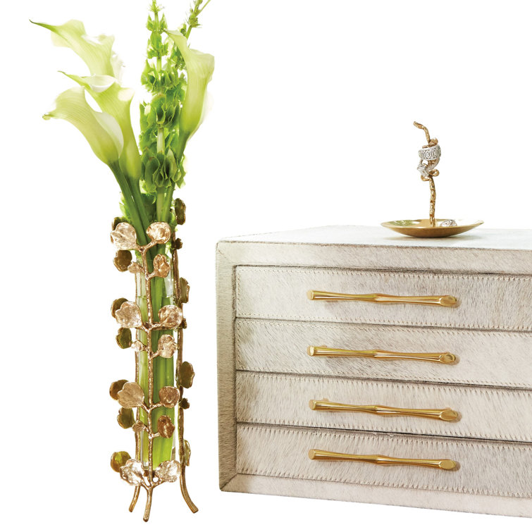 Brass and Glass Floral Bud Vase, 10.75 inches