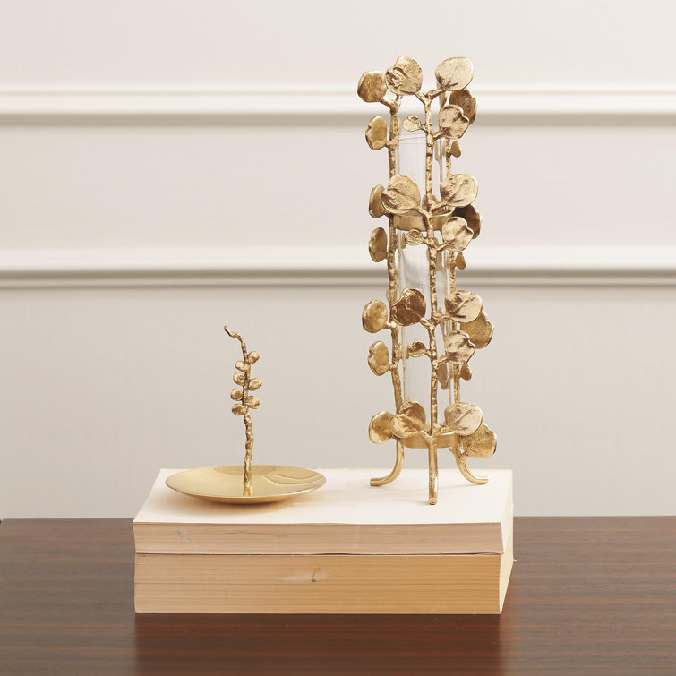 Brass and Glass Floral Bud Vase, 10.75 inches