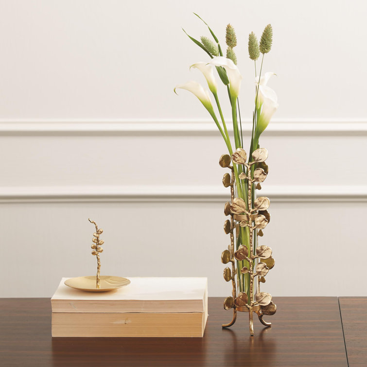 Brass and Glass Floral Bud Vase, 10.75 inches