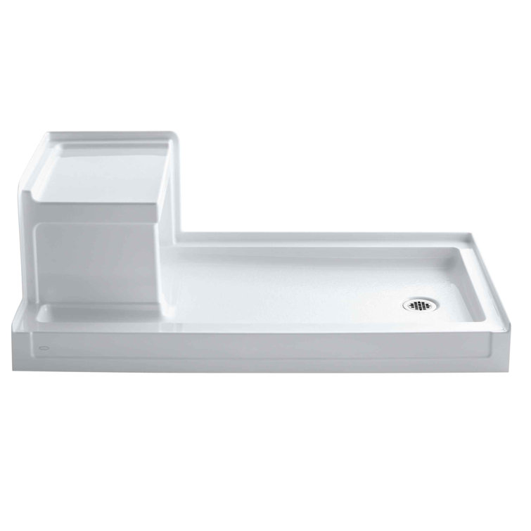 Tresham 60" White Acrylic Shower Base with Seat