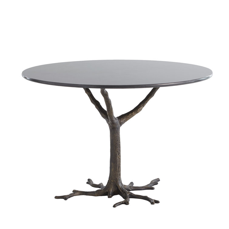 Contemporary Faux Bois 41" Round Black Marble Dining Table