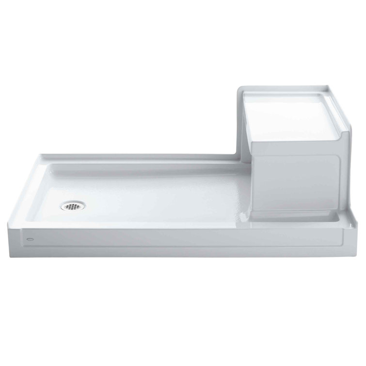 Tresham 60" x 36" White Acrylic Shower Base with Integral Seat