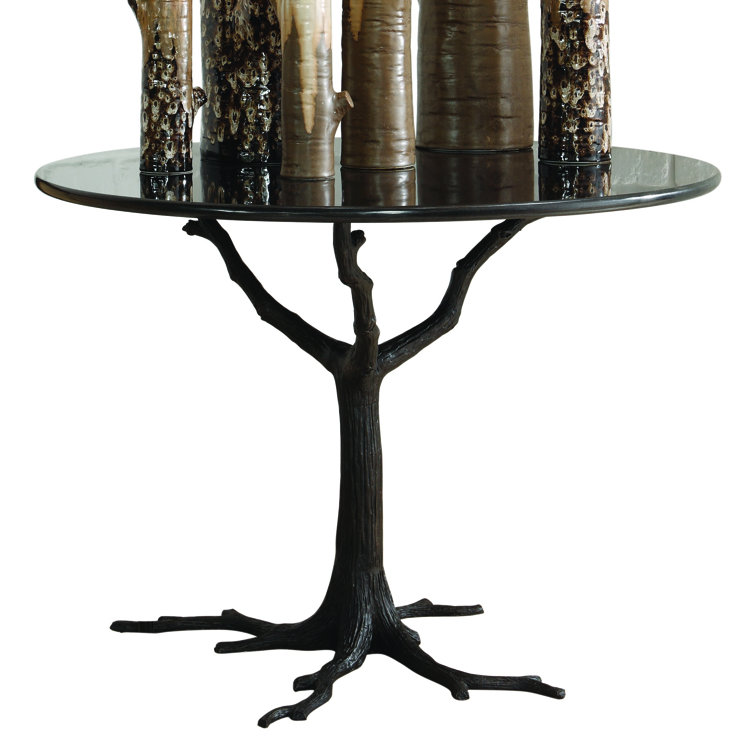 Contemporary Faux Bois 41" Round Black Marble Dining Table
