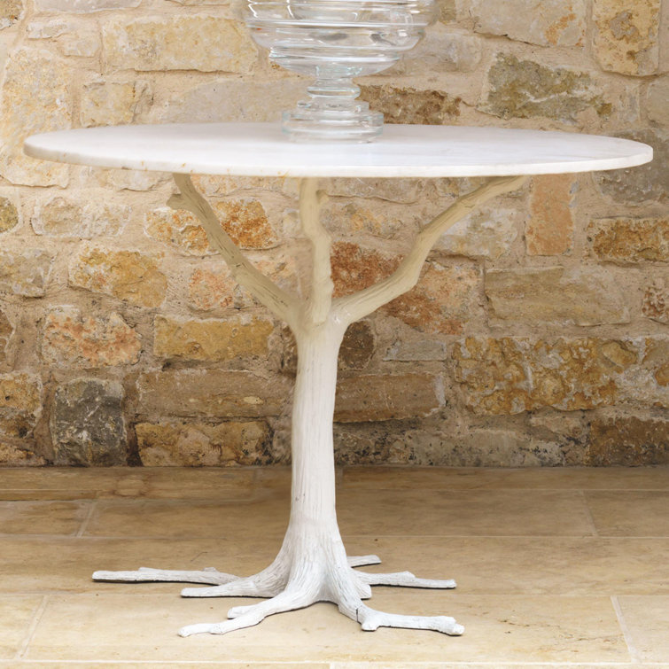 Rustic Round Black Marble & Wood Pedestal Dining Table