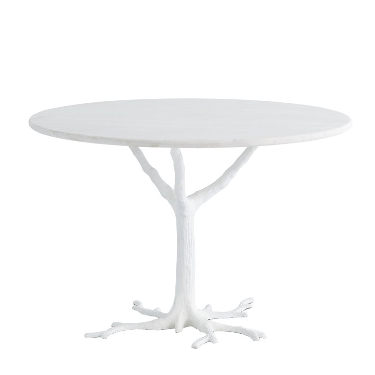 Rustic Round Black Marble & Wood Pedestal Dining Table
