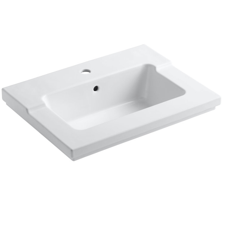 White Ceramic Vanity-Top Bathroom Sink with Single Faucet Hole