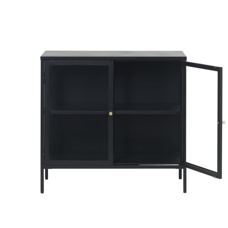 Black and Gold Metal Glass-Paned Storage Cabinet