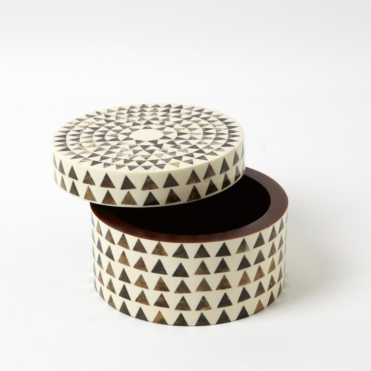 Small Round White and Brown Triangle Lidded Box