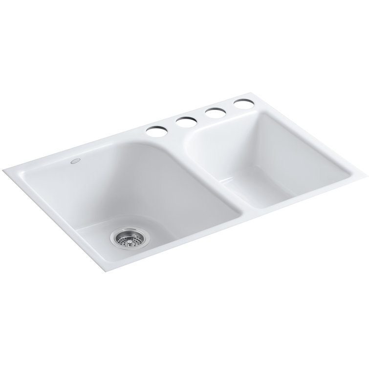 White Cast Iron Farmhouse Double Bowl Kitchen Sink
