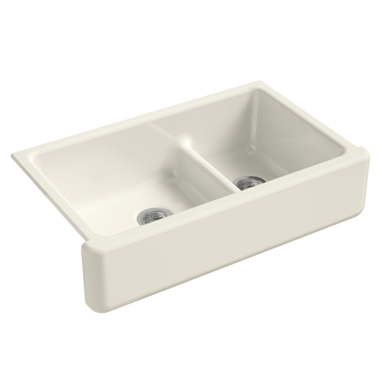 Biscuit Cast Iron Double Basin Farmhouse Kitchen Sink