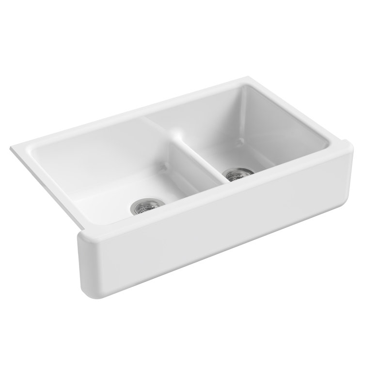 White 36" Cast Iron Double Basin Farmhouse Sink
