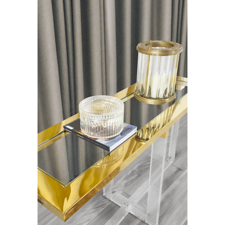 Gold and Clear Lucite Hurricane Candle Holder