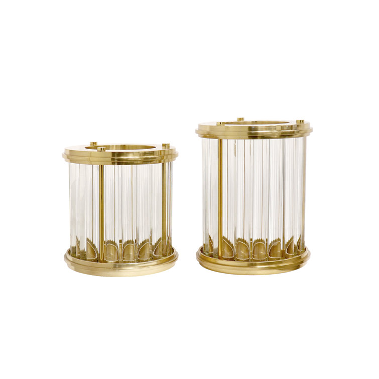 Gold and Clear Art Deco Glass Hurricane Candle Holder