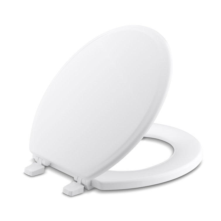White Elongated Molded-Wood Toilet Seat with Plastic Hinges