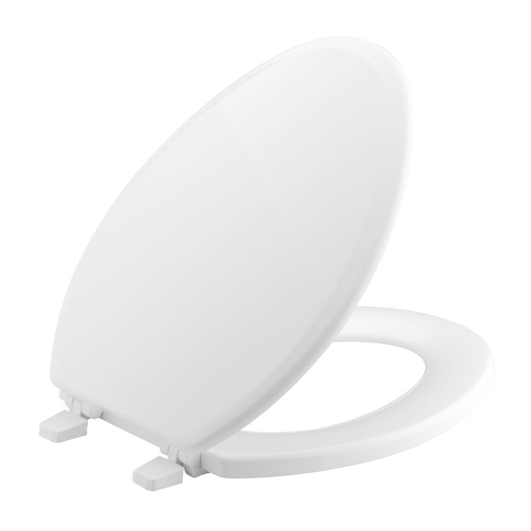 White Elongated Molded-Wood Toilet Seat with Plastic Hinges