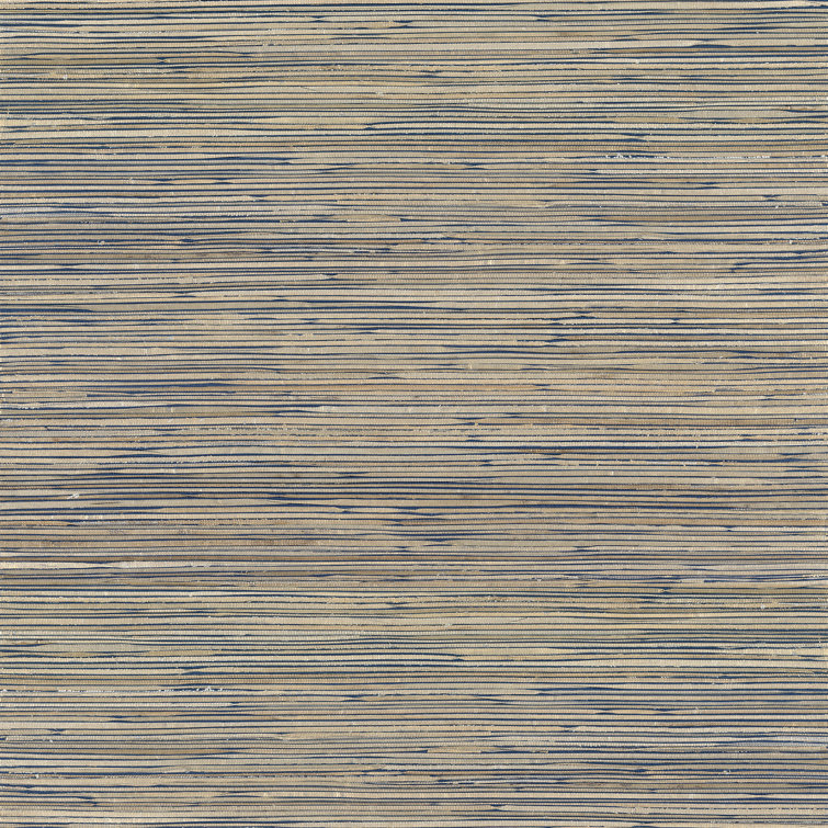 Champagne and Teal Striped Grasscloth Wallpaper Roll