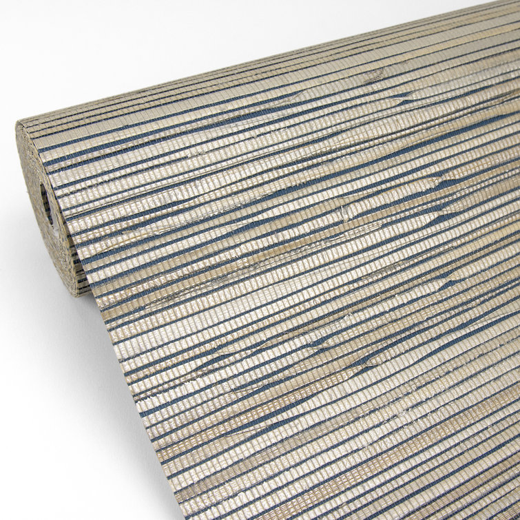 Champagne and Teal Striped Grasscloth Wallpaper Roll